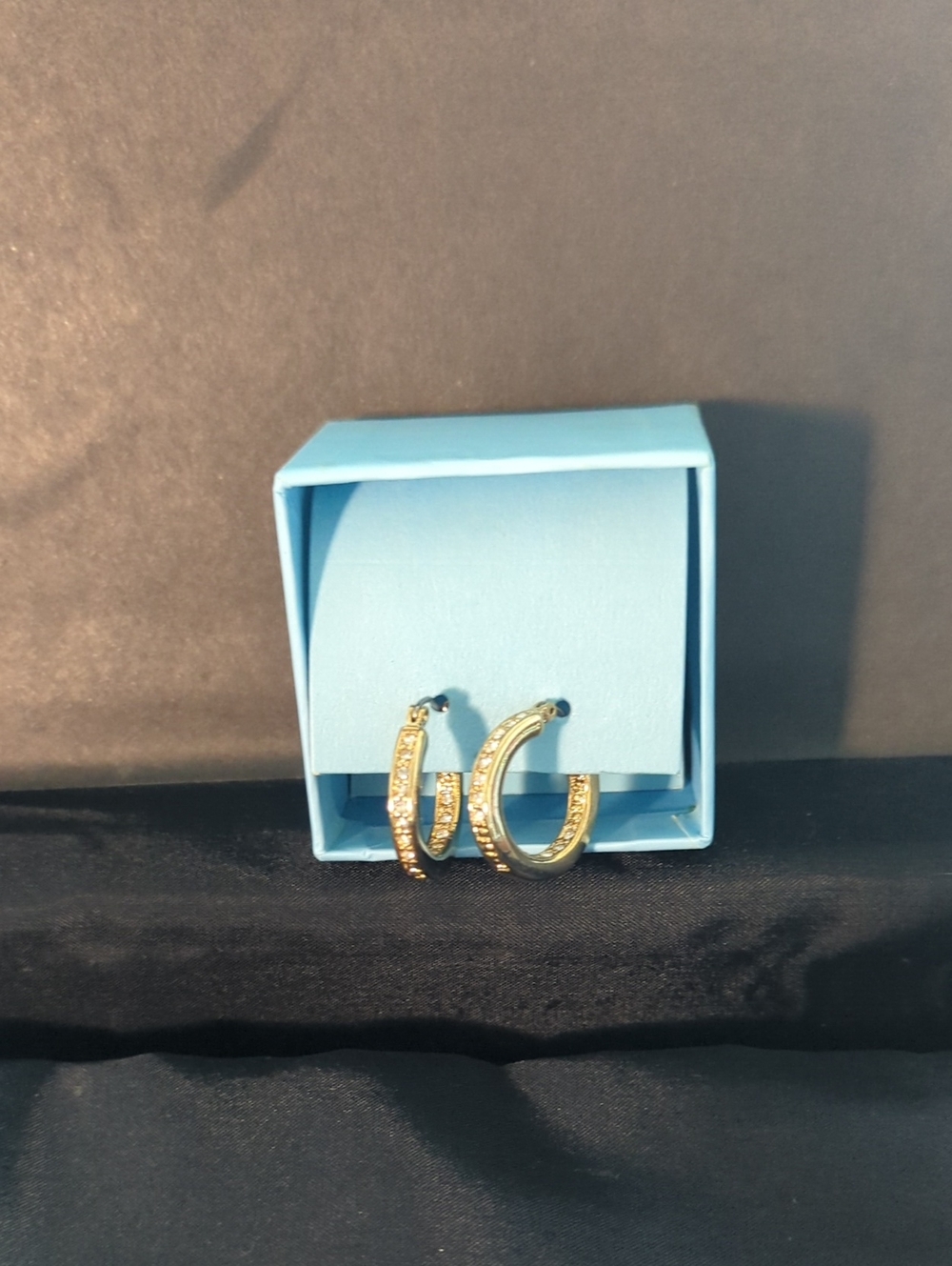 Avon Gold Hoop Earrings with Clear Crystals